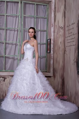 One Shoulder Bridal Wedding Gown With Court Train