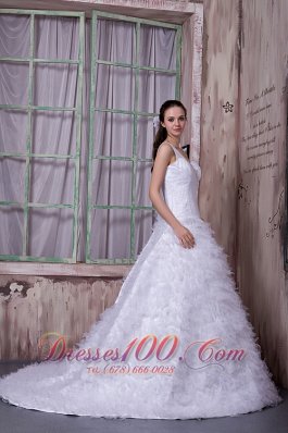 One Shoulder Bridal Wedding Gown With Court Train