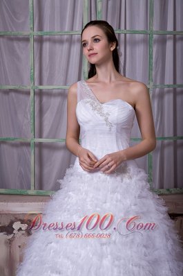 One Shoulder Bridal Wedding Gown With Court Train