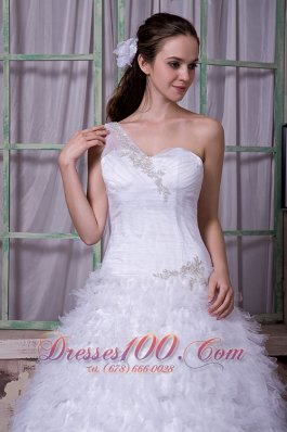 One Shoulder Bridal Wedding Gown With Court Train