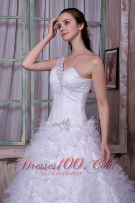 One Shoulder Bridal Wedding Gown With Court Train