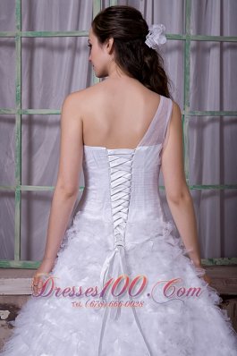 One Shoulder Bridal Wedding Gown With Court Train