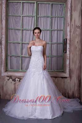 Taffeta And Tulle Court Train Customize Bridal Gown