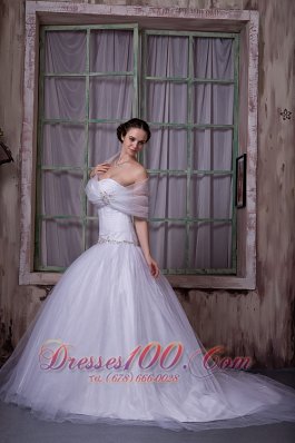 Tulle Strapless Princess Wedding Gown Appliques With Beading