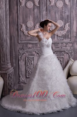 One Shoulder Court Train A-line Bridal Gown Tulle