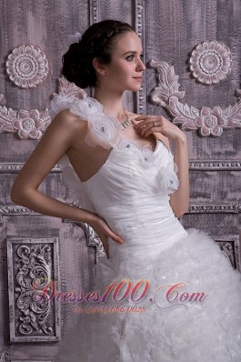 One Shoulder Court Train A-line Bridal Gown Tulle