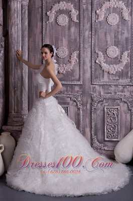 One Shoulder Court Train A-line Bridal Gown Tulle