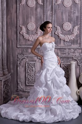 Taffeta Strapless A-line Bridal Dress Beading Court Train