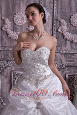 Sweetheart Taffeta Embroidery With Beading Wedding Gown