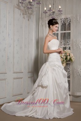 Strapless A-line Bridal Dress Taffeta Court Train Appliques