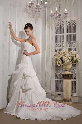 Strapless A-line Bridal Dress Taffeta Court Train Appliques