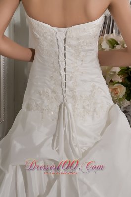 Strapless A-line Bridal Dress Taffeta Court Train Appliques