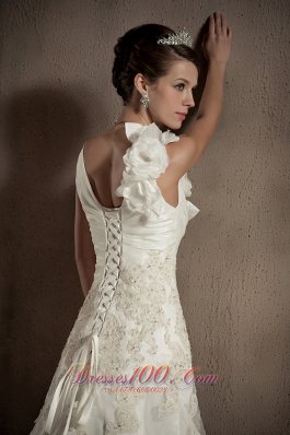 V-neck Princess Chapel Train Taffeta Appliques Wedding Gown