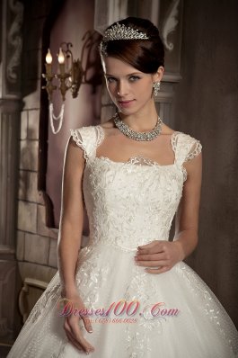 Straps Ball Gown Wedding Bridal Gown Lace Chapel Train