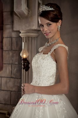 Straps Ball Gown Wedding Bridal Gown Lace Chapel Train