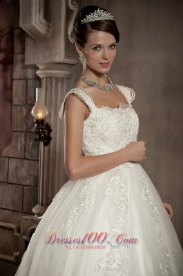 Straps Ball Gown Wedding Bridal Gown Lace Chapel Train