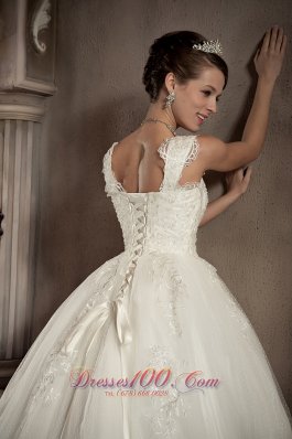 Straps Ball Gown Wedding Bridal Gown Lace Chapel Train