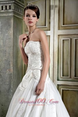 Strapless Organza Princess Appliques Chapel Train Wedding Gown