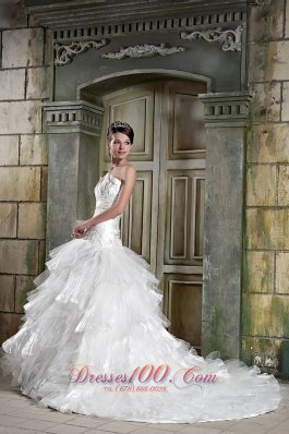 Organza Layers Strapless A-line Chapel Train Wedding Gown