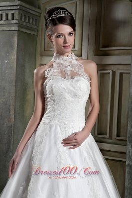 Halter Top Neck A-line Bridal Wedding Dress With Chapel Train