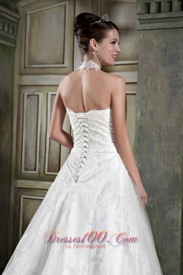 Halter Top Neck A-line Bridal Wedding Dress With Chapel Train