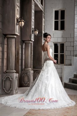 Sweetheart Lace Beading Chapel Train Bridal Wedding Gown