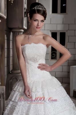 Strapless Special Fabric Beading A-line Bridal Wedding Dress