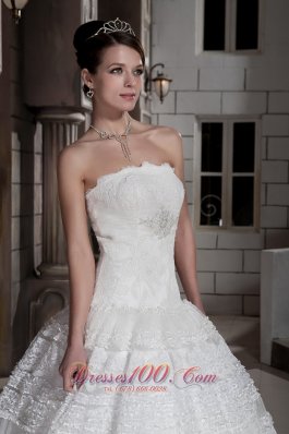 Strapless Special Fabric Beading A-line Bridal Wedding Dress