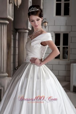 Off The Shoulder Satin Princess Wedding Gown Court Train