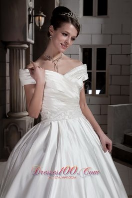 Off The Shoulder Satin Princess Wedding Gown Court Train