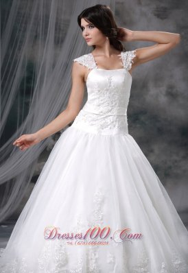 Straps Chapel Train Bridal Wedding Dress Princess Appliques