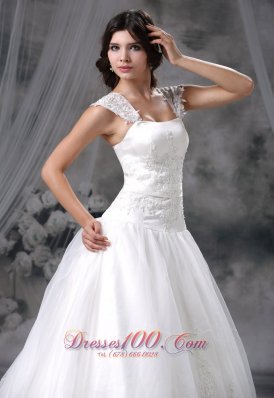 Straps Chapel Train Bridal Wedding Dress Princess Appliques