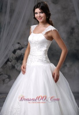 Straps Chapel Train Bridal Wedding Dress Princess Appliques