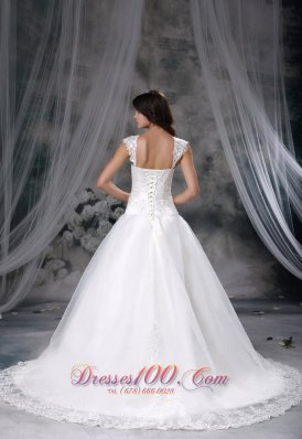 Straps Chapel Train Bridal Wedding Dress Princess Appliques