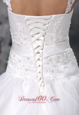 Straps Chapel Train Bridal Wedding Dress Princess Appliques