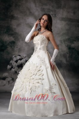 Strapless Satin Ball Gown Bridal Dress Appliques Custom Made