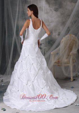 V-neck Taffeta Pick-ups Bridal Dress Court Train Beading