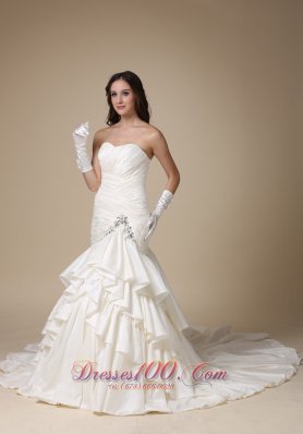 Ruch Sweetheart Mermaid Ruffles Bridal Gown Chapel Train Taffeta