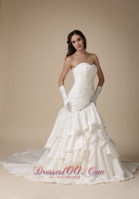 Ruch Sweetheart Mermaid Ruffles Bridal Gown Chapel Train Taffeta