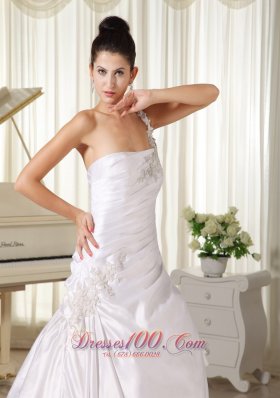 One Shoulder Taffeta Princess Court Train Bridal Dress