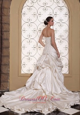 Off White Strapless Chapel Train Taffeta Wedding Dress Pick-ups