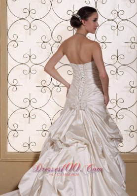 Off White Strapless Chapel Train Taffeta Wedding Dress Pick-ups