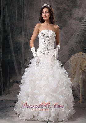 Organza Ruffles Beading Strapless Floor-length Wedding Dress