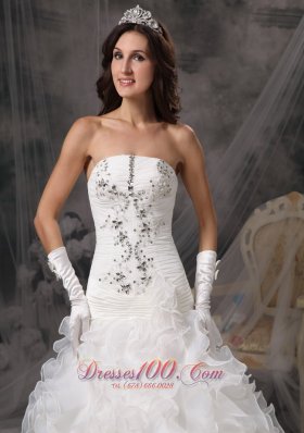 Organza Ruffles Beading Strapless Floor-length Wedding Dress