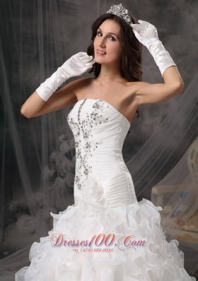 Organza Ruffles Beading Strapless Floor-length Wedding Dress