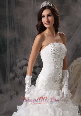 Organza Ruffles Beading Strapless Floor-length Wedding Dress