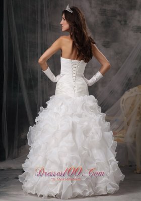 Organza Ruffles Beading Strapless Floor-length Wedding Dress