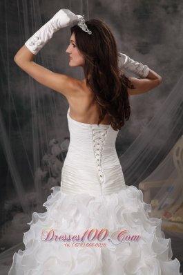 Organza Ruffles Beading Strapless Floor-length Wedding Dress