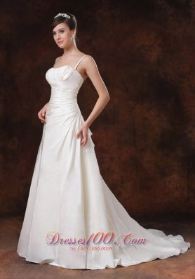 Ruched Brush Train Princess Bridal Dress With Spaghetti Straps