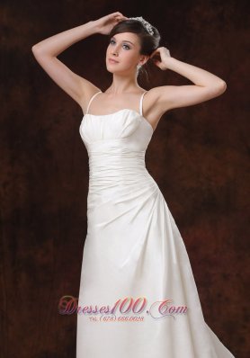 Ruched Brush Train Princess Bridal Dress With Spaghetti Straps